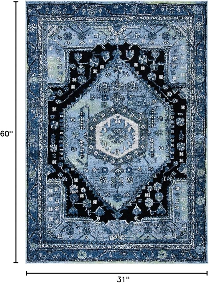SAFAVIEH Vintage Hamadan Collection Accent Rug - 2'7" x 5', Light Blue & Black, Oriental Design, Non-Shedding & Easy Care, Ideal for High Traffic Areas in Entryway, Living Room, Bedroom (VTH204J)
