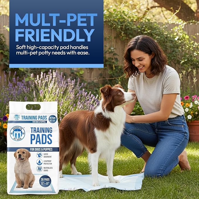 Training Pads for Dogs & Puppies, Super Absorbent, Leak-Proof Protection, Odor-Neutralizing, Disposable Puppy Pads Essentials 22"x22" 30 Count - BROOKLYN PET GEAR