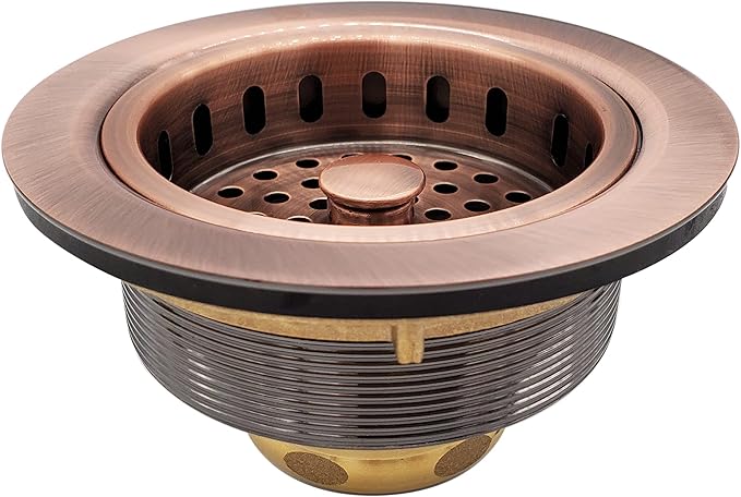 Westbrass D2165-11 Post Style Large Kitchen Basket Strainer with Waste Disposal Flange and Stopper, Antique Copper