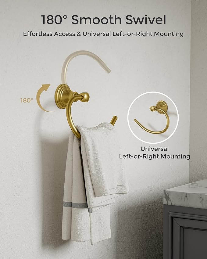 Gold Towel Ring for Bathroom, Stainless Steel Hand Towel Holder Wall Mounted, Brushed Finish Towel Holder Heavy Duty Towel Hanger for Bath