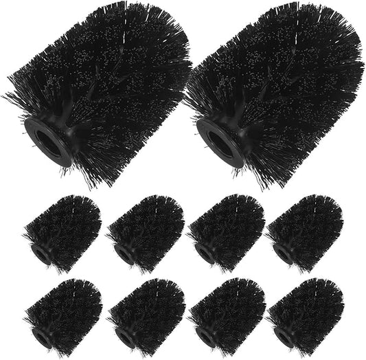 GARVALON 10pcs Toilet Brush Head Replacement Set with Stiff Bristles, Stainless Steel Bathroom Cleaning Brush Refills for Toilet Bowl, Black Fine Texture 75x100mm, Suitable for Home