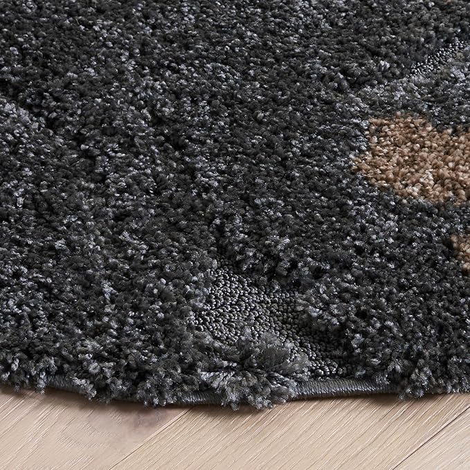 SAFAVIEH Florida Shag Collection Area Rug - 4' Round, Grey & Beige, Floral Design, Non-Shedding & Easy Care, 1.2-inch Thick Ideal for High Traffic Areas in Living Room, Bedroom (SG464-8013)