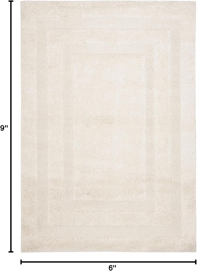 SAFAVIEH Florida Shag Collection Area Rug - 6' x 9', Creme & Creme, Border Design, Non-Shedding & Easy Care, 1.2-inch Thick Ideal for High Traffic Areas in Living Room, Bedroom (SG454-1111)