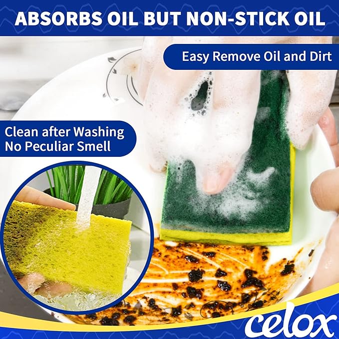 CELOX Sponges for Dishwashing and Household Cleaning, 12 Pack, Yellow