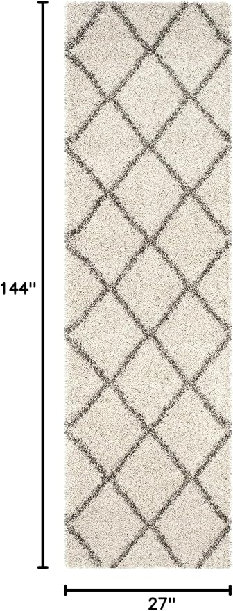 SAFAVIEH Hudson Shag Collection Runner Rug - 2'3" x 12', Ivory & Grey, Modern Trellis Design, Non-Shedding & Easy Care, 2-inch Thick Ideal for High Traffic Areas in Living Room, Bedroom (SGH281A)