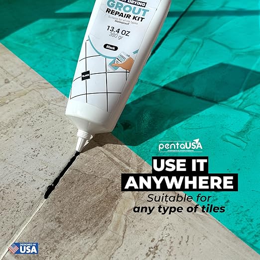 Tile Grout Repair Kit - Black - Premixed Acrylic Sanded Grout, Waterproof Formula, Bathroom & Shower Grout Repair, with Plastic Applicator, 13.4 oz / 380 g / 0.84 lb