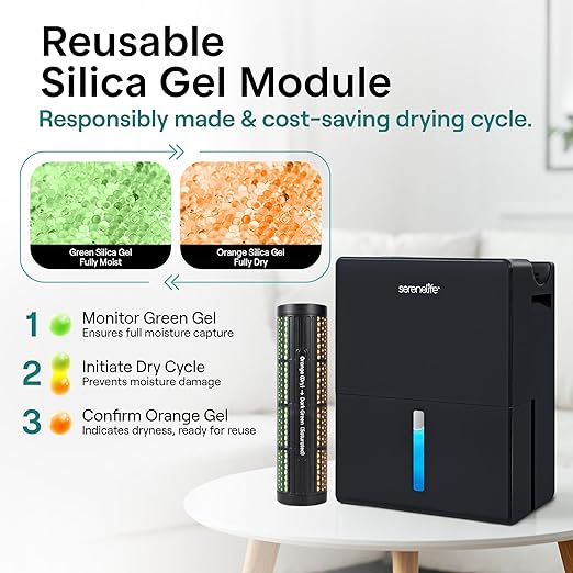 SereneLife Dehumidifiers for Home, 91 Oz Quiet Dehumidifier for Bedroom, Bathroom, Basement with Removable Cylinder For Closet, Timer, Sleep Mode & Smart Humidity Control, Covers 1500 Sq. Ft, Black