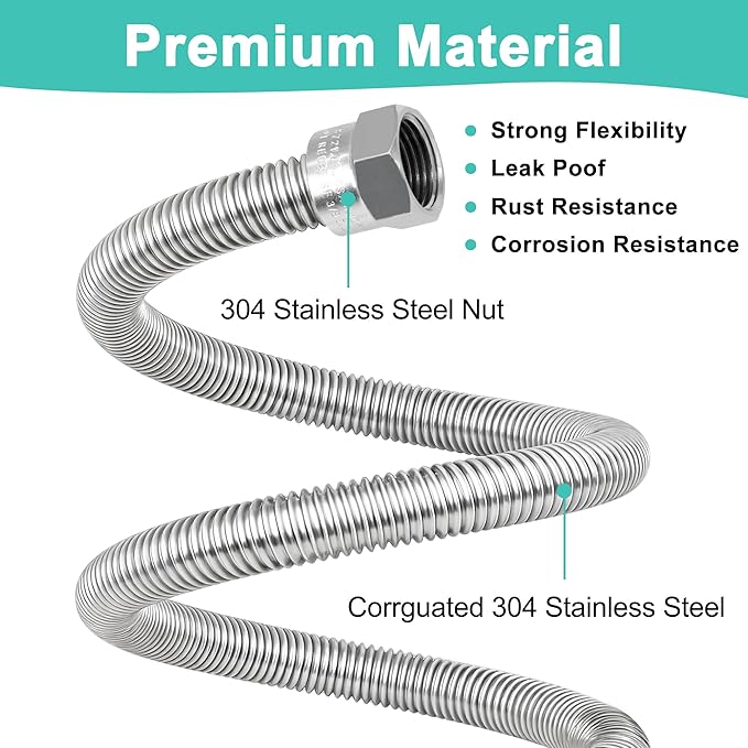 One Stop Gas Appliance Hook Up Kit, 22" Stainless Steel Flexible Gas Line Hose with Brass Gas Ball Valve & Fittings for Mr. Heater, Gas Stoves, Wall Mounted Heaters, Gas Fireplace & Gas Dryer