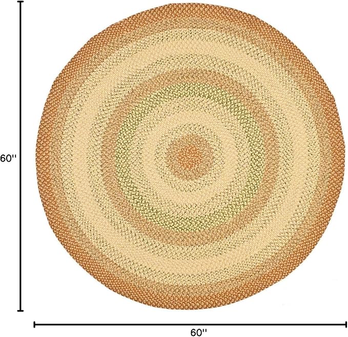 SAFAVIEH Washable Rug Outdoor Braided Collection - 5' Round, Rust & Multi, Handmade & Reversible, Non-Shedding & Easy to Clean, Ideal for Patio, Backyard, Mudroom (BRD303A)