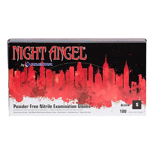 Adenna NGL220 Night Angel Nitrile Powder Free Exam Gloves, 4 mil, Black, Small (Pack of 100)