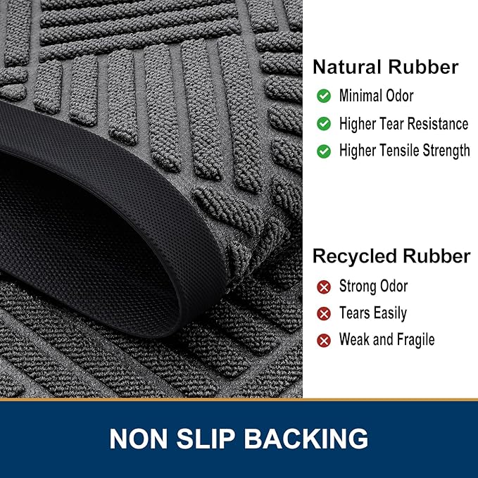 Smiry Front Door Mat Outside Entrance, Heavy Duty Outdoor Indoor Natural Rubber Doormat, Non Slip, Trap Dirt and Moisture, Easy Clean, Low Profile Patio Porch Entryway Mat, 47x17, Grey