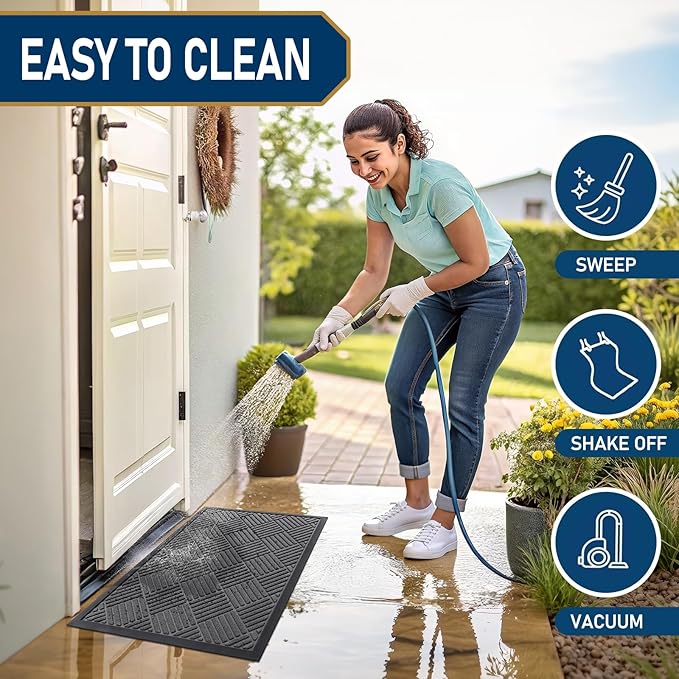 Smiry Front Door Mat Outside Entrance, Heavy Duty Outdoor Indoor Natural Rubber Doormat, Non Slip, Trap Dirt and Moisture, Easy Clean, Low Profile Patio Porch Entryway Mat, 47x23, Grey