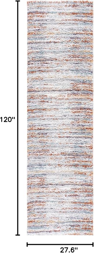 SAFAVIEH Berber Shag Collection Runner Rug - 2'3" x 10', Blue Rust & Ivory, Stripe Design, Non-Shedding & Easy Care, 1.25-inch Thick Ideal for High Traffic Areas in Living Room, Bedroom (BER565A)