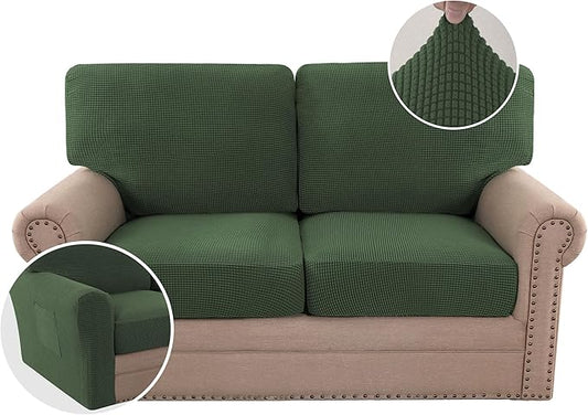 H.VERSAILTEX Multi-Pieces Sofa Covers Stretch Couch Covers Form Fitted Seats and Back Cushions Covers (2 Seat Covers Plus 2 Back Cusion Covers, Bonus 2 Armrest Covers), Bronze Green
