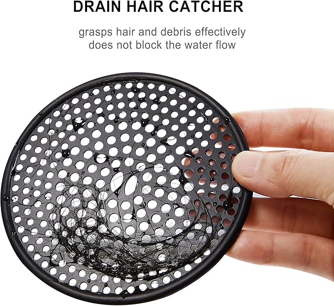 304 Stainless Steel Hair Catcher Shower Drain Cover with Silicone, Shower Stall Drain Strainer, Bathtub Hair Stopper, Bathroom Hair Trap Floor Drain Protector, Matte Black 4.33 Inches Round Flat