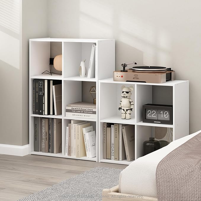 Furinno PELLI Book Shelf, 4 Cube Bookshelf with Open Back & Closed Back Cubes, 2 x 2 Storage Organizer Cabinet, 11.6" x 24.2" x 24.2", for Living Room, Bedroom, Home Office, White