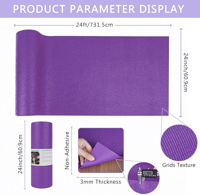 Foam Toolbox Liner Drawer Mat 1/8 Inch Thick X 20 Inch Wide X 24 Ft Long Purple, No Slip for Protecting Cabinet, Garage, Cart, Tool Box