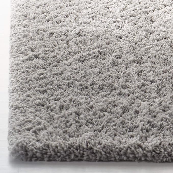 SAFAVIEH Fontana Shag Collection Area Rug - 6'7" Square, Grey, Solid Design, Non-Shedding & Easy Care, 2-inch Thick Ideal for High Traffic Areas in Living Room, Bedroom (FNT800F)