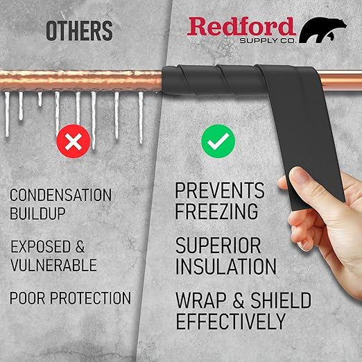 Redford Supply Co. 6 inch x 14 ft, Pipe Insulation, Outdoor Pipe Insulation Wrap for Winter Freeze Protection, Water Line Freeze Protection Foam, Insulated Wrap for Copper Pipes, PVC, AC Line