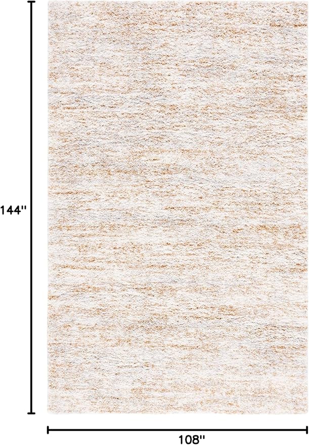 SAFAVIEH Berber Shag Collection Area Rug - 9' x 12', Ivory & Light Gold, 1.2-inch Thick Ideal for High Traffic Areas in Living Room, Bedroom (BER563D)