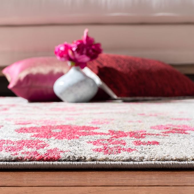 SAFAVIEH Monaco Collection Area Rug - 8' x 11', Ivory & Pink, Floral Design, Non-Shedding & Easy Care, Ideal for High Traffic Areas in Living Room, Bedroom (MNC205R)