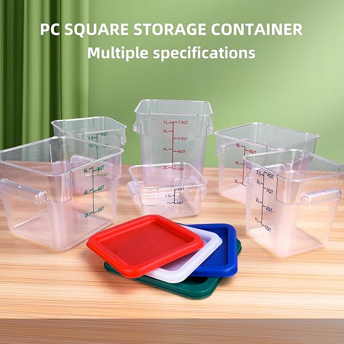 2 Pack RED Square Food Storage Container With Lid,Commercial Storage Box With Scale & Handle,Cake Making,Dough Marinating Meat,Kitchen Supplies (4 Quart)