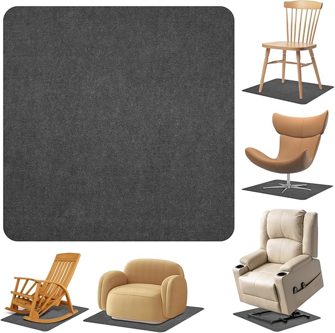 Recliner Pads for Hardwood Floors, Non Slip Recliner Grippers, Furniture Pads Floor Mats for Carpet, Anti Slide Office Chair Mat for Floor Protector, 35"x35" (1 Pack-Grey