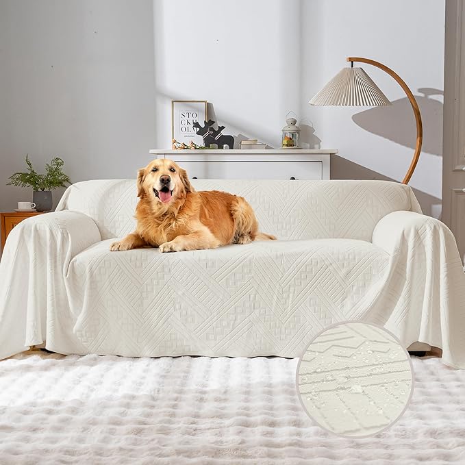 Waterproof Couch Cover, Reversible, Pet-Friendly, Washable and Anti-Slip Sofa Covers for Sofa Protection with 2 Cushions, Ideal Sofa Slipcovers for Dogs and Cats (71×102in/Beige)