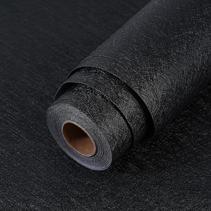 Peel and Stick Wallpaper Black Silk Wall Paper - 15.7 x 787.4 Inch Self Adhesive Wallpaper Peel and Stick, Easy to Paste Wall Contact Paper for Stand Liner, Table and Door Makeover Decor