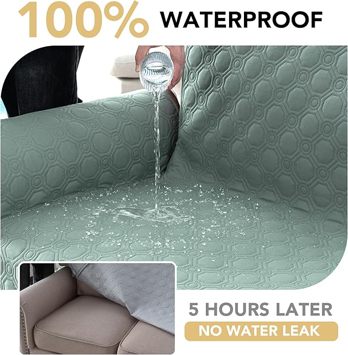 H.VERSAILTEX 100% Waterproof Loveseat Covers for 2 Cushion Couch Thick Durable Couch Covers Triple Nonslip Furniture Protector for Dogs, Children, Pets, Machine Washable (Loveseat, Lily Pad)