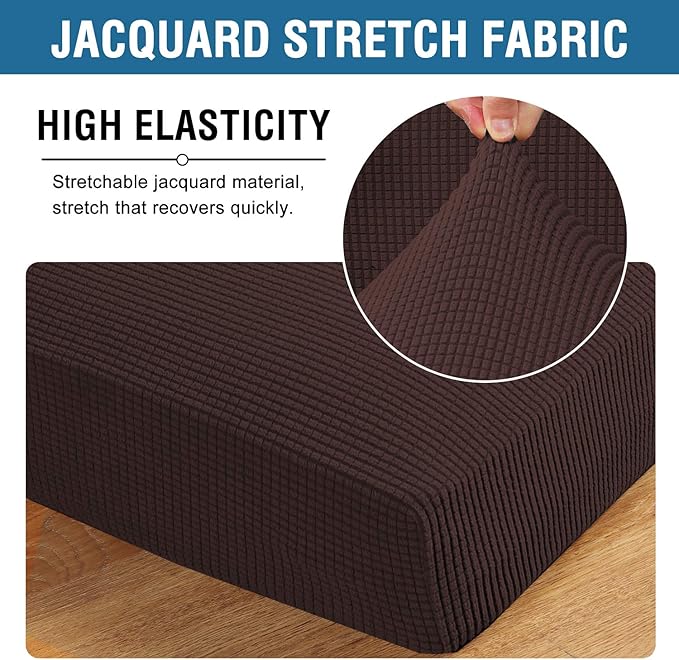 H.VERSAILTEX Multi-Pieces Sofa Slipcovers for 3 Seat Cushion Couch High Stretch Couch Cushion Covers Jacquard Textured Twill Fabric(3 Seat Covers Plus 3 Back Cushion Covers, Chocolate)