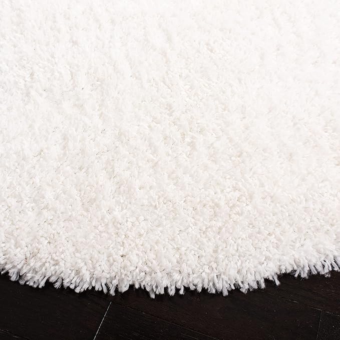 SAFAVIEH August Shag Collection 5' Round White AUG200A Solid Non-Shedding Living Room Bedroom Dining Room Entryway Plush 1.5-inch Thick Area Rug