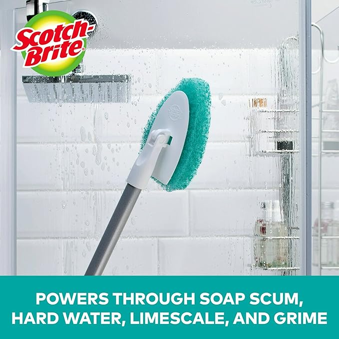 Scotch-Brite Extendable Tub & Tile Scrubber Kit, Includes 1 Handle and 3 Non-Scratch Scrubber Pads + Command Broom and Mop Grippers, 2-Grippers, 4-Strips