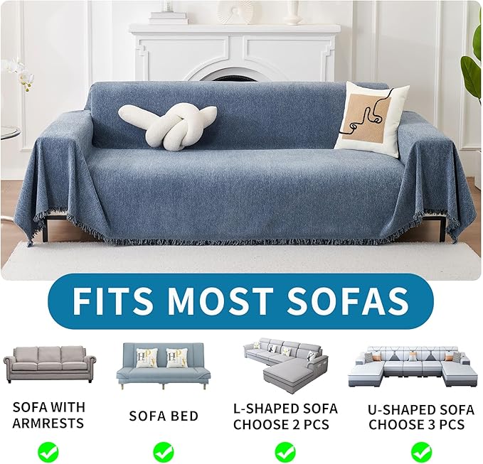 HAOMAIJIA Non Slip Couch Cover Sofa Covers for 3 Cushion Couch Washable sectional Couch Covers for Dogs pet Furniture Protector Couch Cover Blanket for Living Room (Blue, 91"x118")