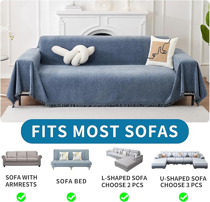 HAOMAIJIA Non Slip Couch Cover Sofa Covers for 3 Cushion Couch Washable sectional Couch Covers for Dogs pet Furniture Protector Couch Cover Blanket for Living Room (Blue, 91"x150")