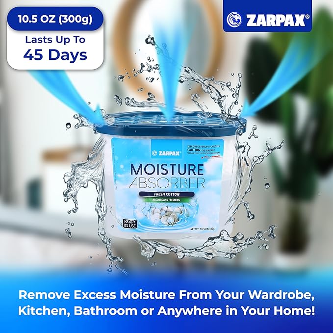 Moisture Absorber Fresh Cotton 10.5 oz/300g | Removes Moisture, Damp & Humidity | Odor Absorber With Fresh Cotton Fragrance | Moisture Trap for Bathroom, Closet, Kitchen | Set of 15
