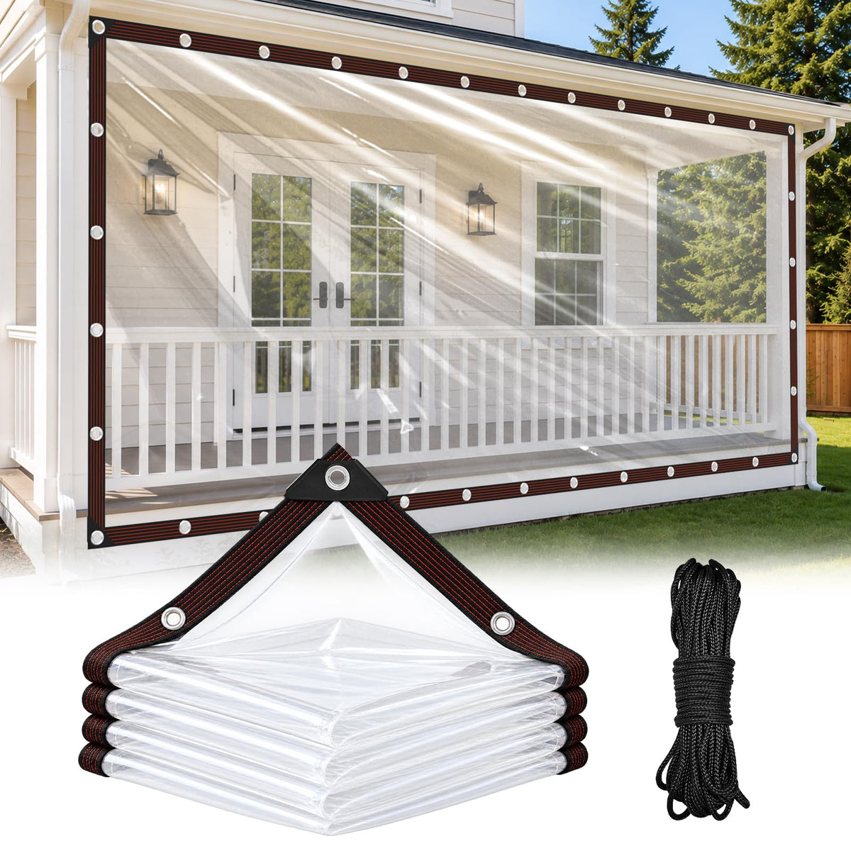 8x16 FT Clear Tarp with Grommets, Heavy Duty Waterproof Plastic - Image 1