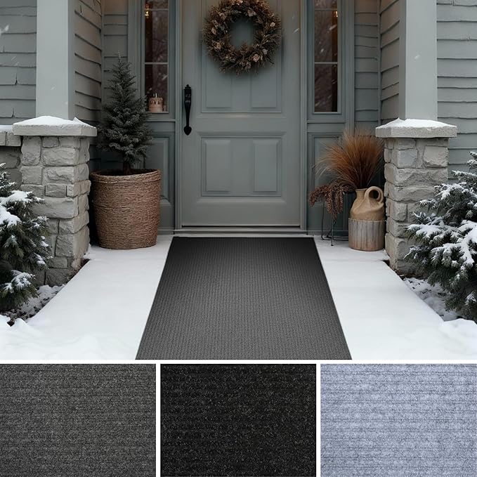 iCustomRug Ribbed Entryway Door Mat – 3'x9' Brown, Indoor/Outdoor, Non-Slip TPR Rubber Backing, Low-Profile All-Weather Carpet, Non-Shedding & Easy Care, Utility Rug Ideal for High Traffic Areas