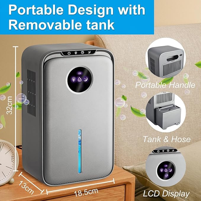Dehumidifier(88OZ) Water Tank for Home With Drain Hose Timer（8-12-24H) Quiet Portable Small Dehumidifier with Auto Shut Off for Bedroom Bathroom Basement Kitchen RV Closet（1000Sq.ft)