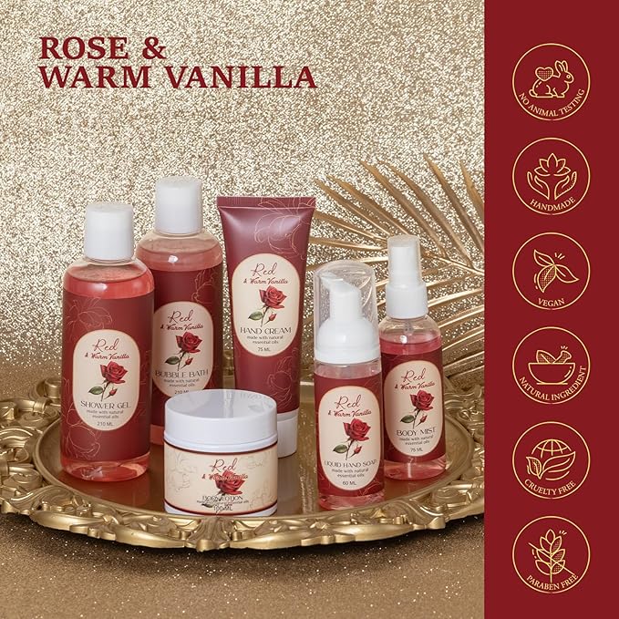 21Pcs Bath and Body Gift for Women, Vanilla Rose Bath and Body Basket Gift, XL Spa Gift Kit, Home Spa Self Care, travel accessories, Necklace, Birthday, Christmas, Mother, Bridal Shower, Anniversary