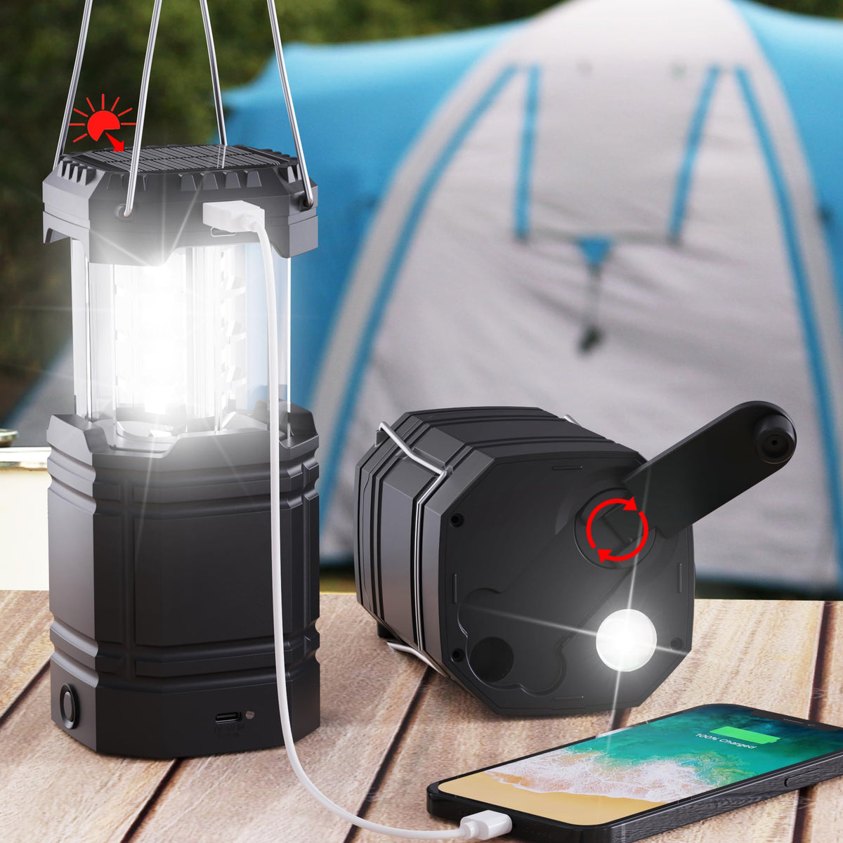 3000mAh Large Capacity Hand Crank Solar Camping Lantern - Image 1