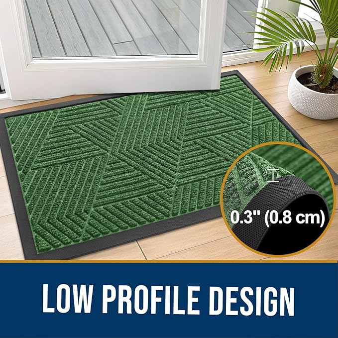 Kitinjoy Front Door Mat Outside Entrance, Sturdy Natural Dirt Trapper, Heavy Duty Rubber Doormat, Low Profile Non-Slip Backing, Easy Clean Floor Mat for Indoor Outdoor Entry, 47X32 Inch, Green
