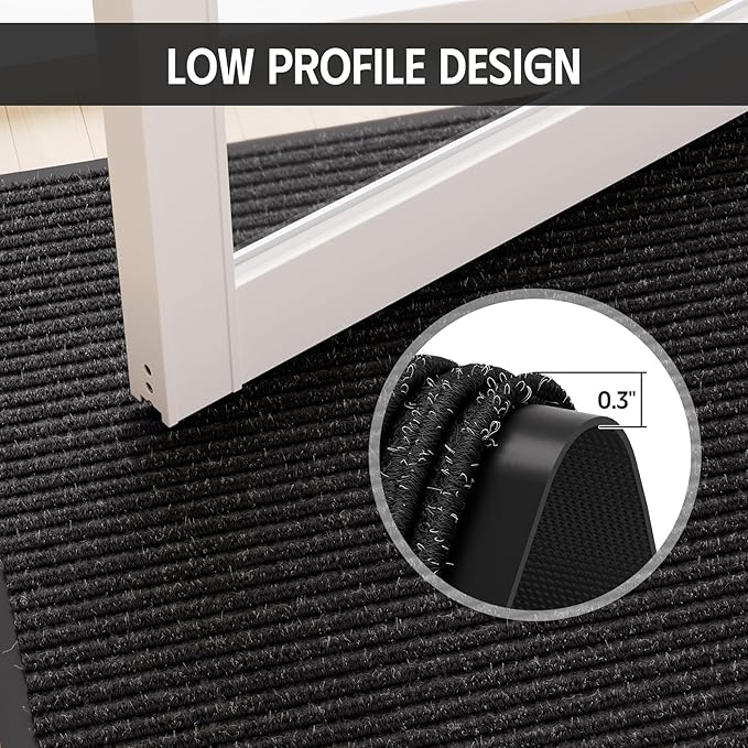 Front Door Mat 3' x 10', Heavy Duty Large Commercial Floor Mats, Non-Slip Low Profile Door Mat Outside Entrance, Absorbent & Resist Dirt, Easy Clean Welcome Entry Mat Indoor Outdoor Rug, Black