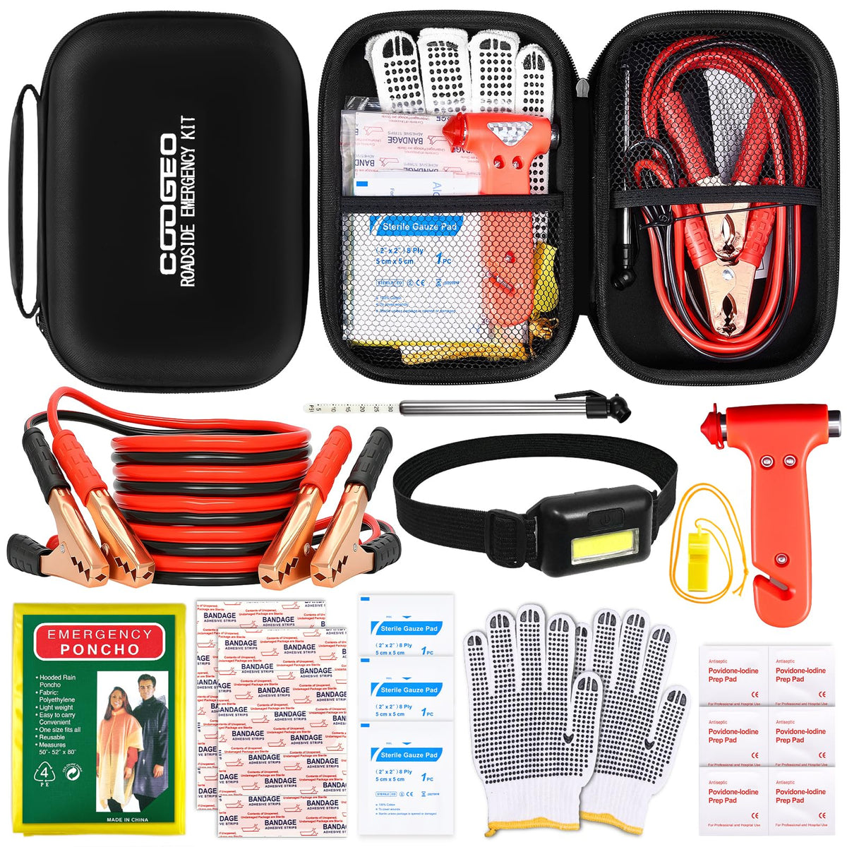 COOGEO 10PC Roadside Emergency Car Kit with Jumper Cables | Hand Tools - Image 1