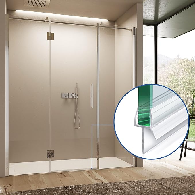 2 Pack Frameless Shower Door Bottom Seal with Long Sweep, Ultra Clear Glass Door Silicone Seal Strip (1/4'' X 36'') Suitable for 6mm Glass -Stop Shower Leaks Frameless Shower Door Seal Strip
