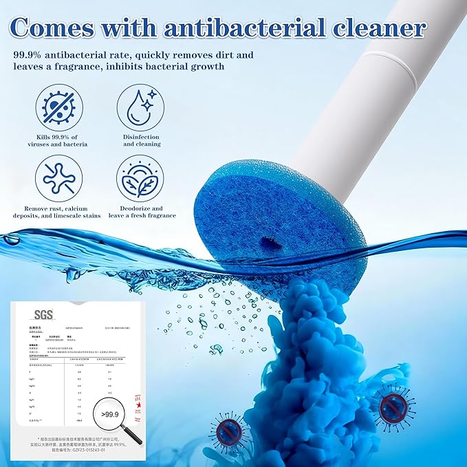 PeiTuShangJin Disposable Toilet Brush, Auto-Ejecting, Includes 48 Enhanced Refills (24 Ocean, 24 Natural), Plus 3 Air-Purifying Scented Rings (Ocean, Rose, Lemon) 360° Dead-Angle-Free Cleaning