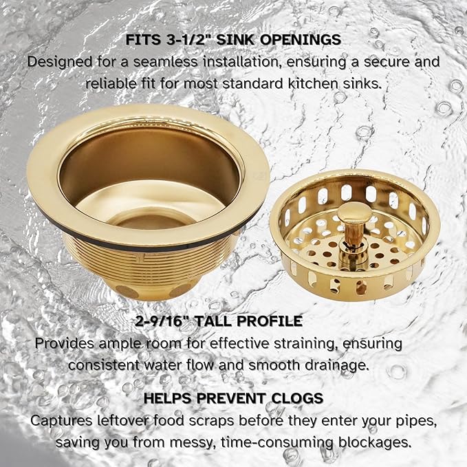 Westbrass R214-01 3-1/2-Inch Large Post Style Kitchen Sink Basket Strainer, Polished Brass