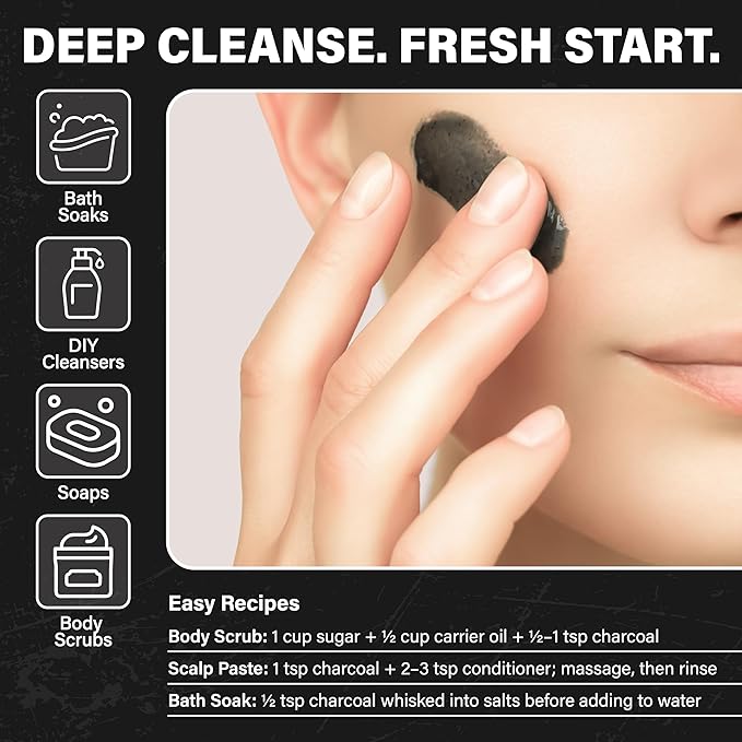 Activated Charcoal Powder Bulk - 1 lb. Jar - Hardwood - Food Grade Kosher Non-GMO - Teeth Whitening, Facial Mask and Soap Making. Promotes Natural Detoxification and Helps Digestion