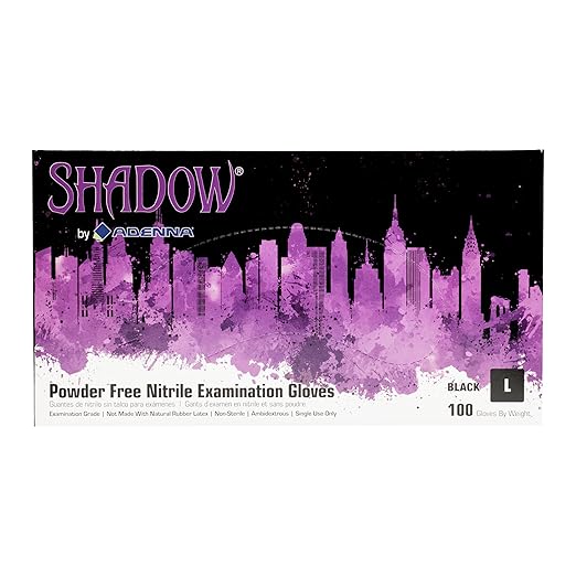 Adenna SHD936 Shadow 6 Mil Powder-Free Nitrile Exam Gloves, Medical Grade, Black, Large, Box of 100