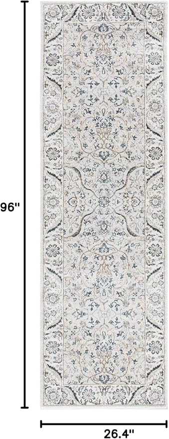 SAFAVIEH Isabella Collection Runner Rug - 2'2" x 8', Light Grey & Cream, Oriental Design, Non-Shedding & Easy Care, Ideal for High Traffic Areas in Living Room, Bedroom (ISA912F)